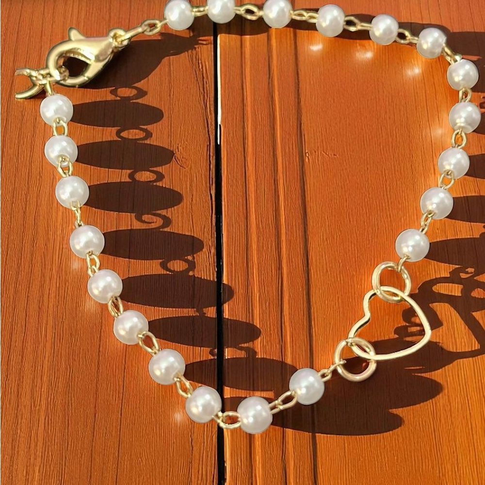 gold plated Stainless steel delicate faux pearl bracelet